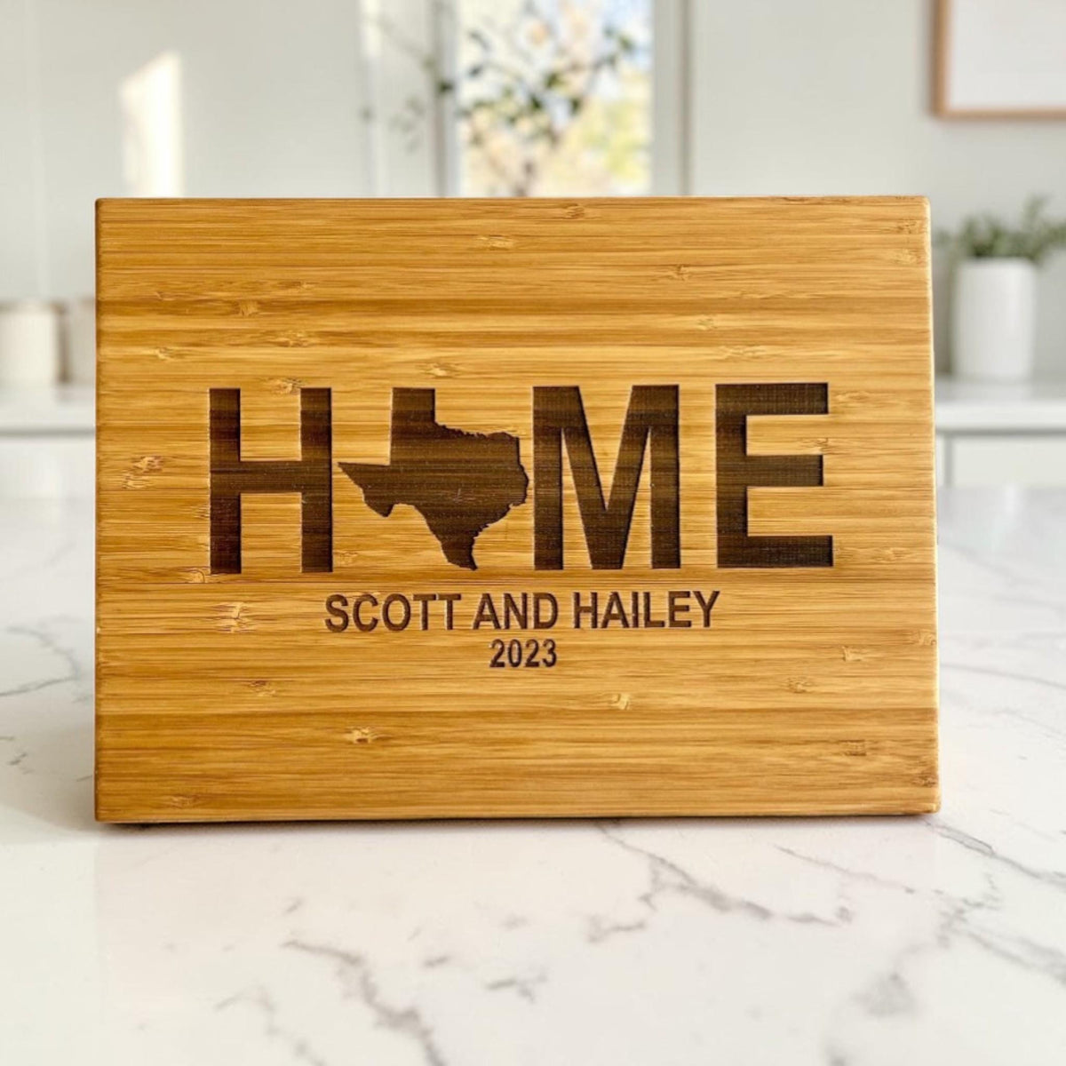 HOME State Cutting Board – Personalized Bamboo Board with Custom State, Names & Year - Sierra Heirloom