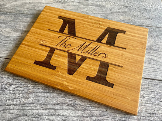 Personalized last name monogram bamboo custom cutting board - Sierra Heirloom