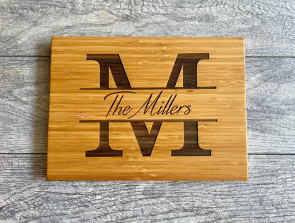 Personalized last name monogram bamboo custom cutting board - Sierra Heirloom